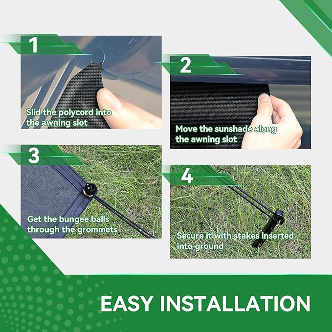 RV Awning Shade Screen with Zipper 9' x 17'3'', 600D Oxford Top + Mesh Bottom, RV Sun Shade Screen for Awning, RV Shade Complete Kits for Trailer Camper