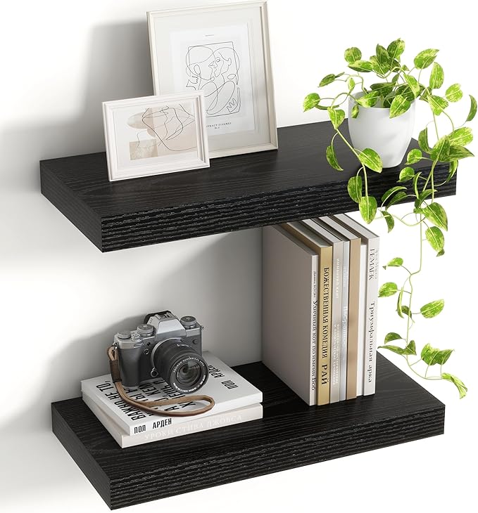 16 Inch Floating Shelves, 8 Inch Deep Floating Shelves for Wall, Hanging Shelf with Invisible Brackets, Deep Shelves for Bath