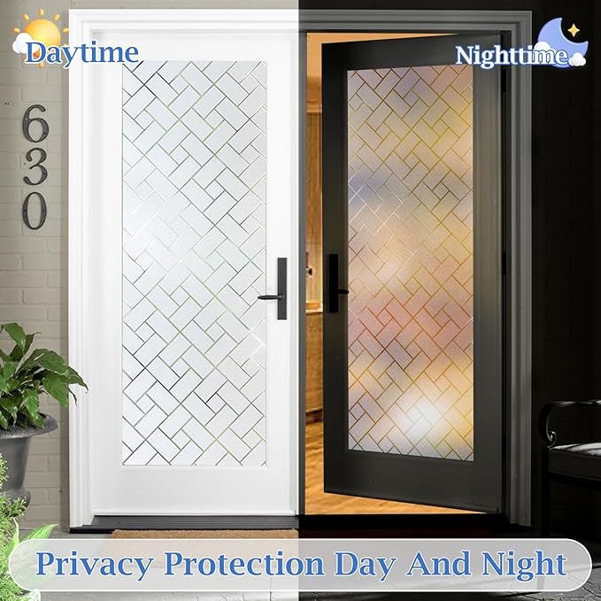 Coavas Frosted Window Privacy Film Static Cling Non-Adhesive for Glass Windows, Heat Control UV Blocking Sun Blocking Anti Glare, Day and Night Bathroom Home Office Cover, 17.5"x78.7"