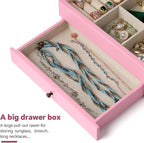 Meangood Jewelry Box Organizer for Women, 2 Layer Large Jewelry Storage Case, Rustic Wooden Jewelry Box with Mirror & Ring Tr