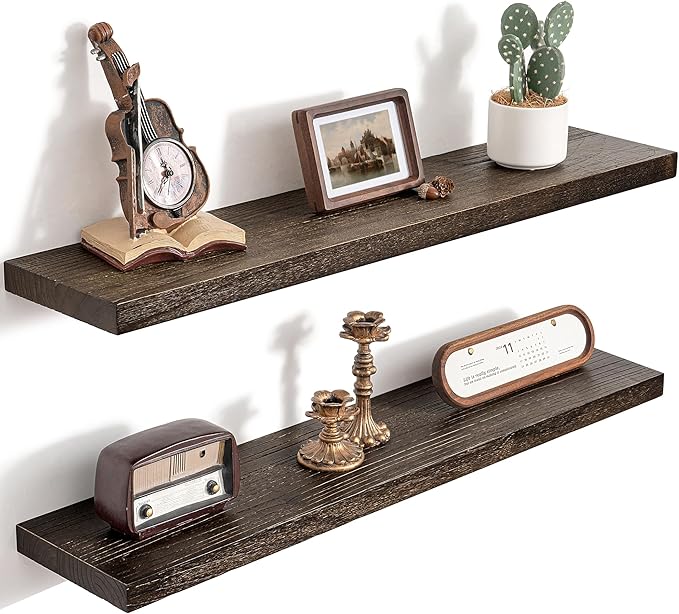 36 Inch Floating Shelves for Wall, 8"D High End Solid Hardwood Shelves for Decor Storage, Rustic Wall Shelves with Invisible 