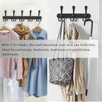 2-Pack Coat Rack Wall Mounted – Space-Saving Wall Clothes Rack, 5 Tri Hooks, Stainless Steel Entryway Organizer for Coats, Ha