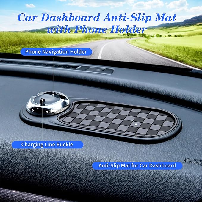 Universal Anti-Slip Car Dashboard Mat with 360° Rotating Phone Holder – Multi-Functional Organizer Pad for Phones, Sunglasses