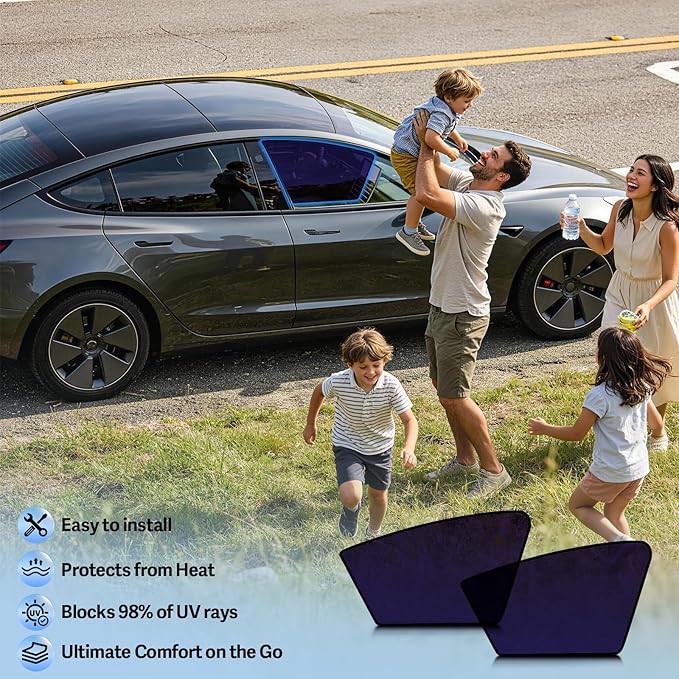 ZATOOTO Tesla Model Y Juniper 2020-2026 Front Window Shade for Driver & Passenger, Bluish-Purple Static Cling Car Window Shades | Block Harsh Sunlight | Sun Shade UV Blocker with Storage Bag