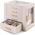 Homeanda Jewelry Box for Women with Glass Lid, 5 Drawers Jewelry Organizer and Storage for Necklaces, Rings, Earrings, Bracel