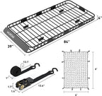 WILDROAD Car Roof Cargo Carrier Combo - Upgraded 84"x 39"x 4" Roof Rack Basket, Super Duty Bungee Net. Universal Car Top Luggage Holder Fits SUV, Truck, Cars