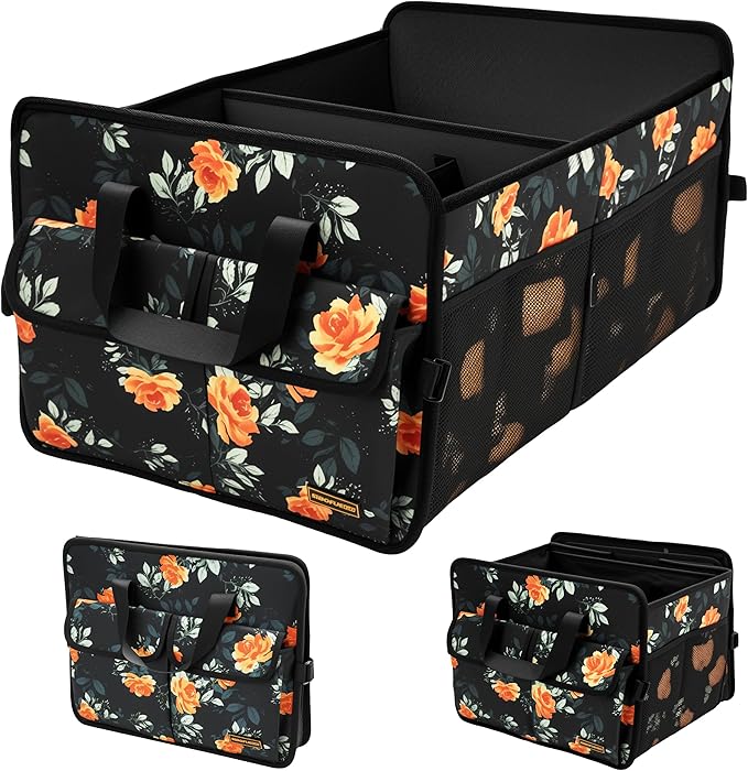 Sturdy Car Trunk Organizer - Large Capacity Trunk Organizer for SUVs & Sedans, Hard-Shell One-Piece Design with Cute Print,