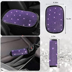 NBTEPEM 30 Pcs Purple Bling Car Accessories Set for Women, Purple Steering Wheel Cover Set, Bling Console Cover, Seat Belt Cushion, Shift Knob Cushion, Cup Coaster, Rhinestone Car Hanging Accessories