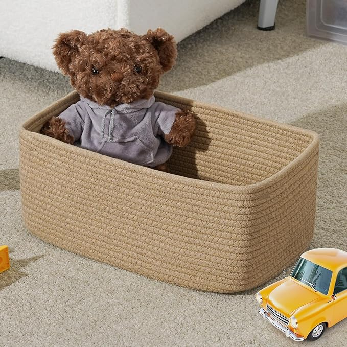 3-Pack Storage Baskets for Organizing | Woven Shelf Toy Basket | Rope Baskets for Gifts Empty | Closet Organizer Bins with Ha