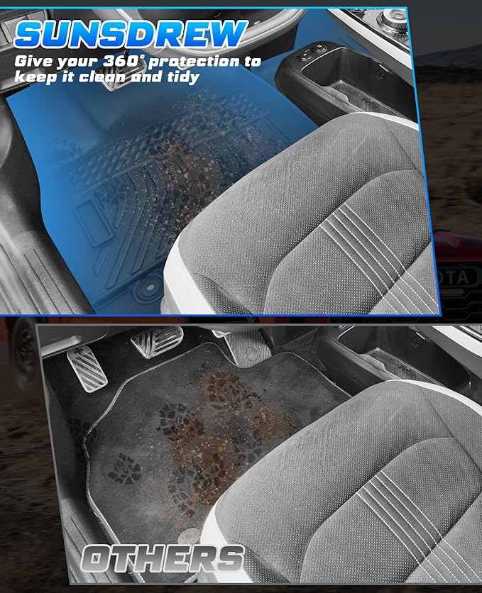 Sunsdrew Floor Mats for 2022-2024 Kia EV6 Accessories, All Weather Floor Liners Front Rear 2 Rows Car Mats TPE Rubber Raised Edge