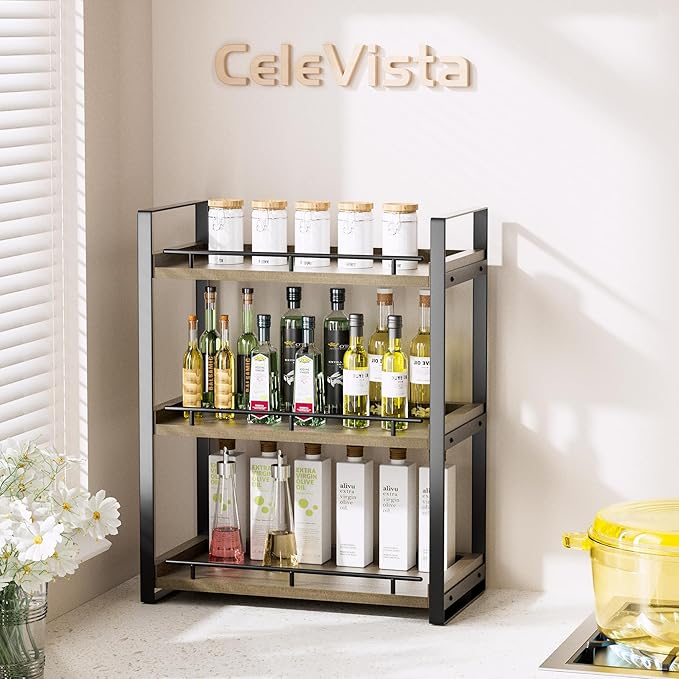 Bathroom Counter Organizer, 3 Tier Wood Countertop Shelf for Vanity, Skincare, Makeup, Kitchen Coffee and Sink Storage, with 