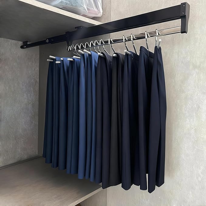 Pull Out Clothes Hanger Rail for Closet, Adjustable Heavy Duty Steel Clothes Storage Hanger Rack Bar for Pants Coats (392mm/1