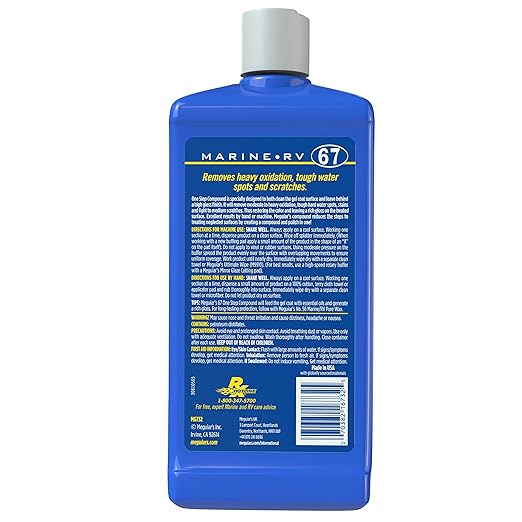 Meguiar’s Marine/RV One Step Compound, M6732, Removes Oxidation, Stains, Scratches, and Water Spots, Restores Color and Shine to Fiberglass Gel Coat Finishes, Christmas Gift Ideas for Car Dads, 32 Oz