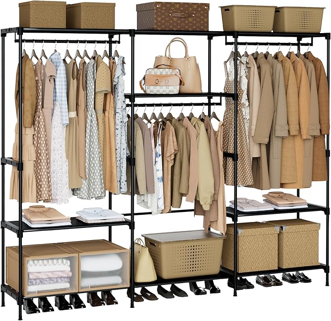 CASAMAYA Clothes Rack, Portable Closet, 81.1 Inch Large Capacity Wardrobe Closet, Clothes Storage Organizer with Shelves and 