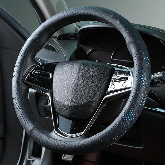 Yangday Leather Steering Wheel Cover for Toyota RAV4 Corolla Camry Highlander, 14.5-15 inches Car Steering Wheel Cover with N