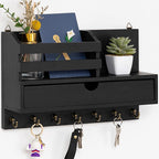 dreampossible Key and Mail Holder for Wall, Mail Organizer Wall Mount with 6 Hooks and Storage Drawer, Wooden Key Rack Hanger