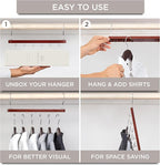 MORALVE Space Saving Hangers for Closet – 4 Pack European Beechwood 6-Tier Shirt Organizer with 360° Swivel Hook – Collapsibl