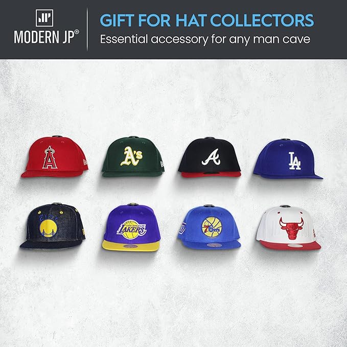 Modern JP Adhesive Hat Hooks for Wall (32-Pack) - Hat Rack for Baseball Caps, Minimalist Hat Display, Strong Hold Hat Hangers