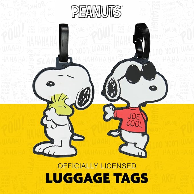 FUL Peanuts 2-Piece Suitcase ID Tag Set with Adjustable Straps, Snoopy, Multi, One Size