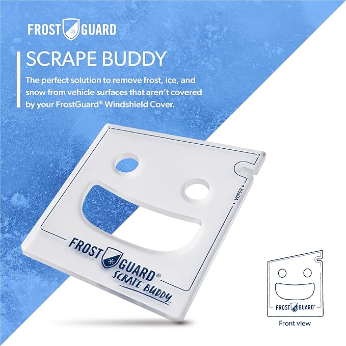 FrostGuard Scrape Buddy Car Ice Scraper Scrape with a Smile - Quickly Remove Frost, Ice and Snow from Your Vehicle Windows and Wiper Blades - Acrylic with Comfort Neoprene Sleeve - Clear Frost