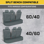 CAT Flexfit™ Gray Rear Seat Cover for Car, SUV, & Truck - Durable Canvas Material Back Car Seat Covers 60/40 Split Bench Prot