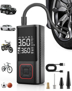 Cordless Tire Inflator 150PSI Portable Air Compressor with Auto Shutoff, Air Pump for Car Tires, Motorcycle, Bike, Balls, Inflatables, LED Light, Red, Standard Capacity