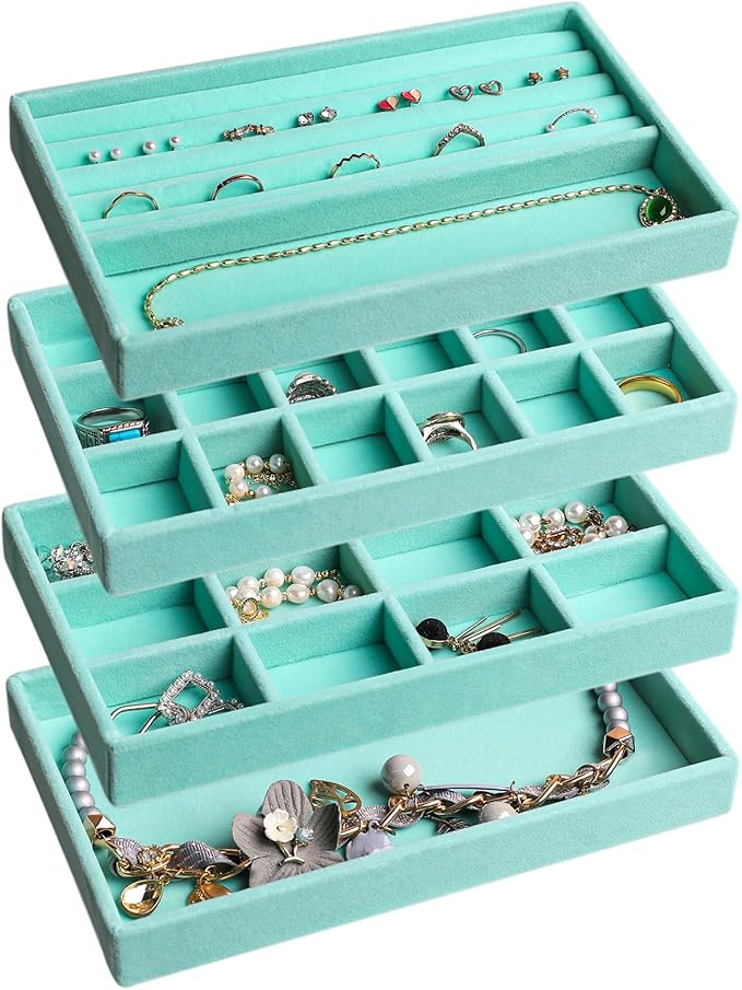 Frebeauty Jewelry Organizer Tray,Stackable Velvet Jewelry Trays,Drawer Inserts Earring Organizer For Women Jewelry Storage Di
