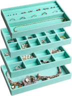Frebeauty Jewelry Organizer Tray,Stackable Velvet Jewelry Trays,Drawer Inserts Earring Organizer For Women Jewelry Storage Di
