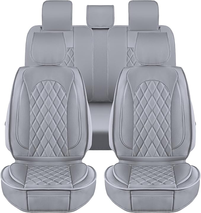 LINGVIDO Car Seat Covers Full Set (5 Seats) - Premium Perforated Nappa Leather, Waterproof Shield, Omni-Adapt Fit SUVs Sedans