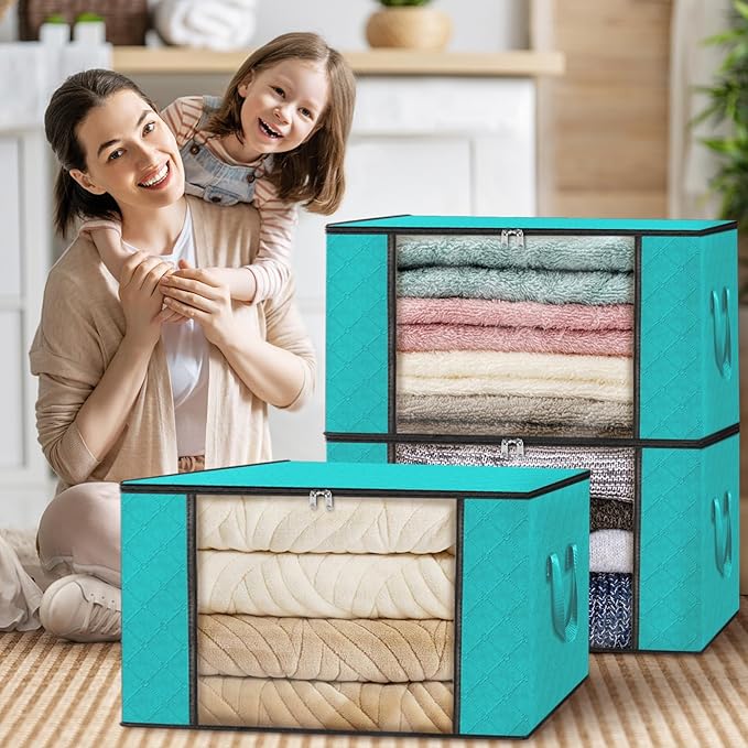 Fab totes Storage Bags,Clothes Blanket Storage Bins Foldable Closet Organizers with Reinforced Handle for Home Dorm Storage a
