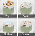 HNZIGE Foldable Storage Cubes & Baskets (3 Pack) - 13 Inch Storage Bin with Leather Handles for Toys, Clothes, Kids (White & 