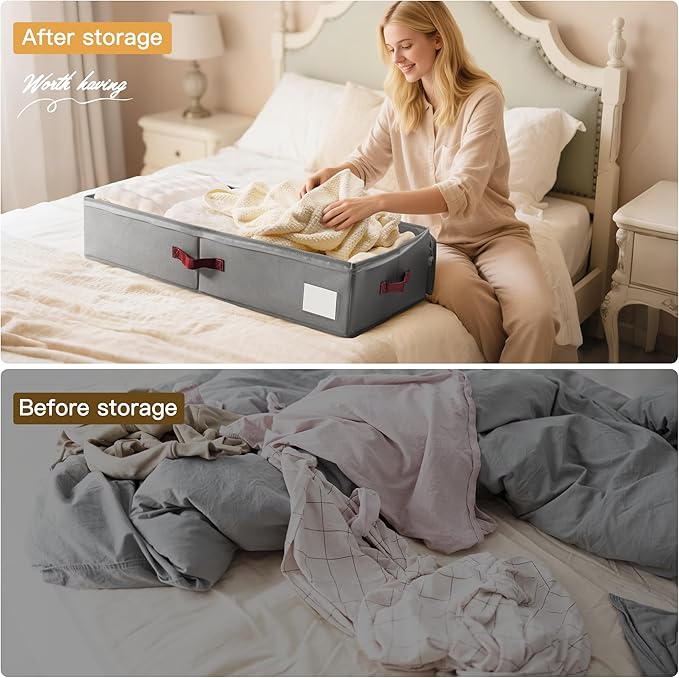 Criusia Under Bed Storage Bins with Clear PVC Lids – 2 Pack Large Underbed Organizers with Heavy-Duty Handles, Reinforced wit
