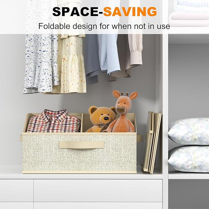 Closet Storage Bins 6 Pack, Large Closet Organizer Baskets with Divider & Handles,Trapezoid Fabric Shelf Organizers, Collapsi