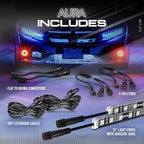 OPT7 Aura Single Row Expansion Pack - 2pc 12” RGB Multicolor LED Strips w/Splitters and Extension Wires for Interior, Wheel Well, Grille, Golf Cart, Car, Boat Underglow Lights