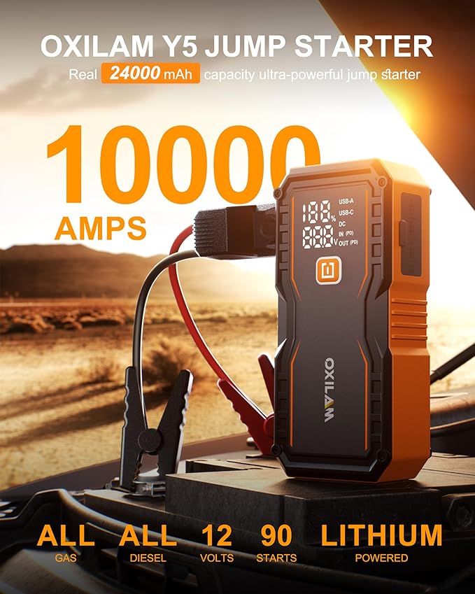 OXILAM 24000mAh Jump Starter for All Gas & Diesel Engines, 10000A Battery Jumper Starter Portable, 12V Jump Box with Quick