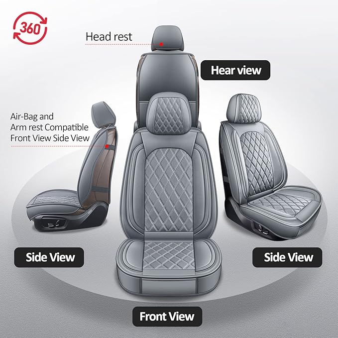 MIROZO Front Car Seat Covers Gray,2PCS Leather Seat Covers Waterproof Automotive Seat Covers Car Seat Protector Universal Veh