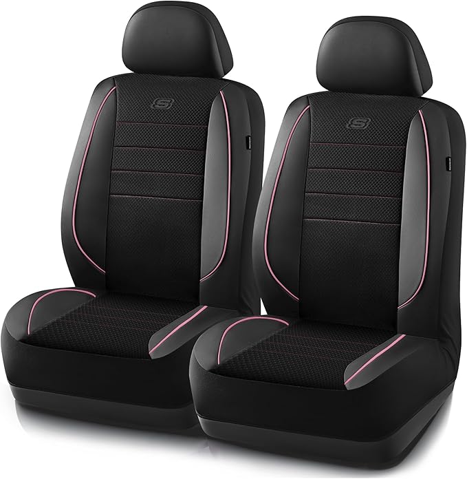 Skechers Air-Cooled Memory Foam Seat Covers,Mesh Thick Car Seat Covers,Piping Leather Car Seat Covers Front Seats,Airbag Comp