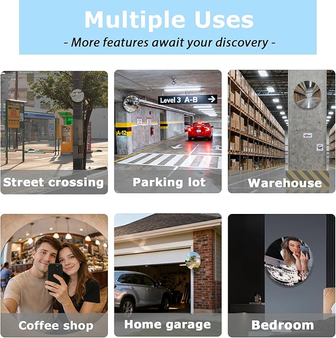 2 Pack Convex Mirror 11.65" Adjustable Acrylic Wide Angle View Traffic Mirror for Bedroom Enhanced Security Coverage in Warehouses, Garage Parking, and Addressing Indoor Corner Security