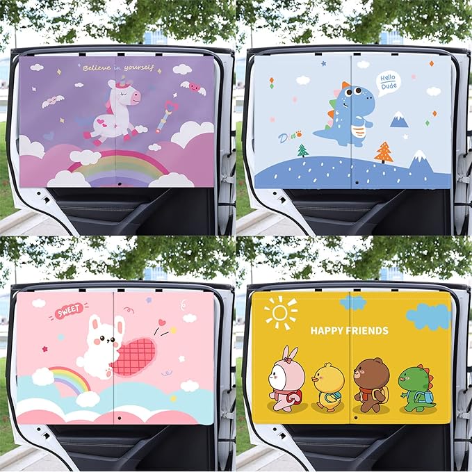 Car Sun Shade for Baby - EOHMAK Car Side Window Sun Shade Cover Upgrade Double Opening Car Interior Curtain Sun Blocker Blind (Unicorn, 1 Pack)