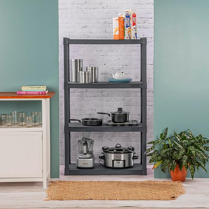 Sterilite 4-Pack 4 Shelf Unit, Heavy-Duty Shelving Storage and Utility Rack - Standing Plastic Organizer Shelves for Kitchen,