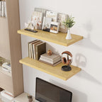 Dreamland 32" Floating Shelves for Wall, 12" Deep Slim Oak Floating Shelves, Wall-Mounted Shelves for Bedroom, Living Room, K