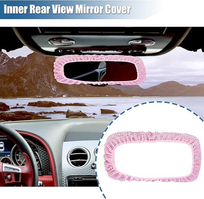 X AUTOHAUX Mirror Accessories Charm Shining Car Rear View Mirror Decorative Cover Faux Crystal Rhinestone Car Interior Trim for Women Pink