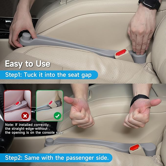 Car Seat Gap Filler Set of 2, 3IN1 Seat Side Gap Filler Plug with Storage Slot & Hook Function, Soft Foam Universal Fit Car SUV Truck Fill Gap Between Seats Console Organizer（Standard L Gray）