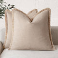 Foindtower Set of 2 Decorative Linen Fringe Throw Pillow Covers Boho Farmhouse Cushion Cover with Tassels Accent Pillowcase f