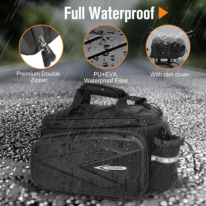Bike Rack Bag, 20L EVA Hard Shell Bike Trunk Rear Rack Bag Bike Panniers Expandable 3 in 1 Waterproof Tin foil Insulation Bike Bag With Rain Cover for Commute Shopping Cycling Trip