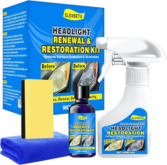 Headlight Restoration Kit, Automotive Headlamp Headlight Cleaner Restores Clear Yellowed Car Plastic and Protects from Re-Oxi