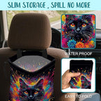 British Shorthair Cat Car Garbage Bag Colorful Splash Drawstring Car Trash Bag Hanging for Back Seat with Adjustable Buckle Canvas Vehicle Trash Can Easy-to-Install