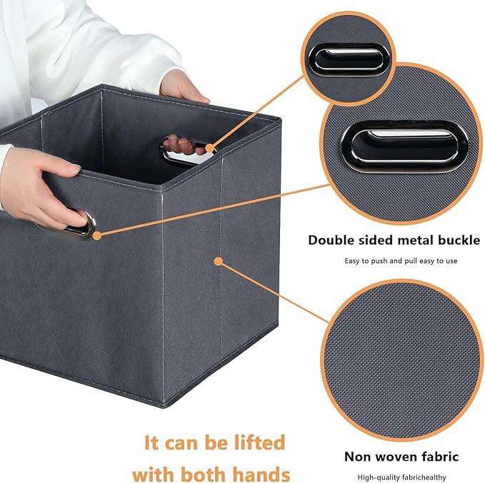 Fabric storage bins Cubes, Fabric Cube Organizer with Handle, Foldable Cube Bins for Cloth or Accessary Storage, 11x11x11, Se