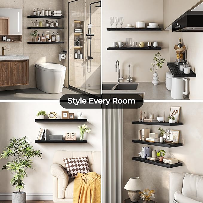 Fun Memories Floating Shelves for Wall 16 Inch Set of 3, Farmhouse Floating Shelf with Invisible Heavy Duty Bracket, 10 Inch 