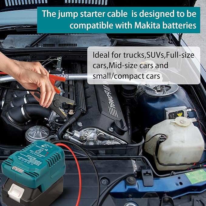 Jump Starter Adapter for Makita 18V Li-ion Battery Powered with Jumper Cable Clamps Portable Car Charger Jump Starter(Battery Not Included)
